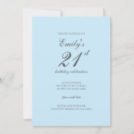 Baby Blue Minimalist 21st Birthday Invitation 招待状