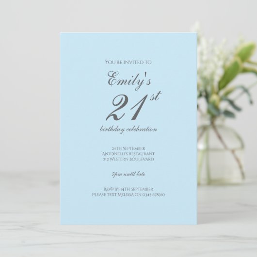Baby Blue Minimalist 21st Birthday Invitation 招待状 (スタンド正面)