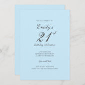 Baby Blue Minimalist 21st Birthday Invitation 招待状 (正面/裏面)