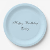 Baby Blue Minimalist Birthday Party Paper Plates ペーパープレート (正面)