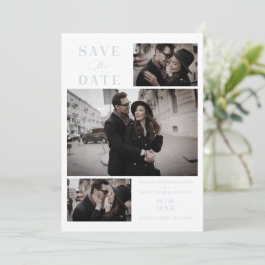 Baby Blue Modern 3 Custom Photos Wedding (スタンド正面)