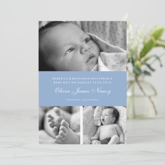 Baby Blue Multiple Photo Birth発表 案内状 (スタンド正面)