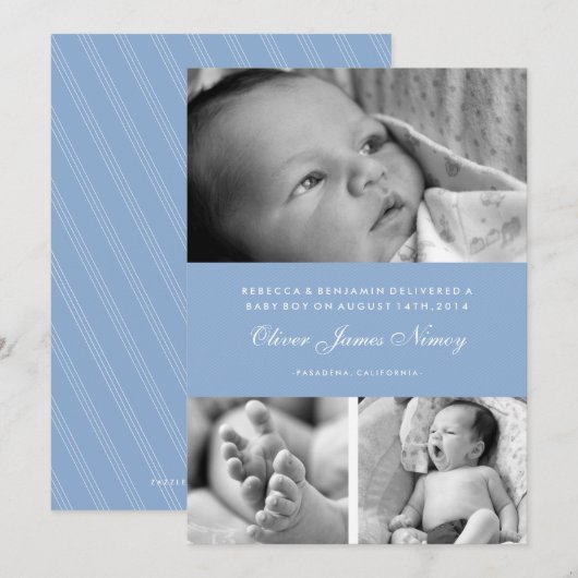 Baby Blue Multiple Photo Birth発表 案内状 (正面/裏面)