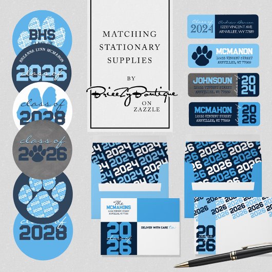 Baby Blue & Navy 9写真卒業発表 招待状