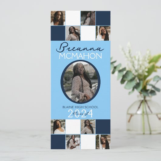 Baby Blue & Navy 9写真卒業発表 招待状