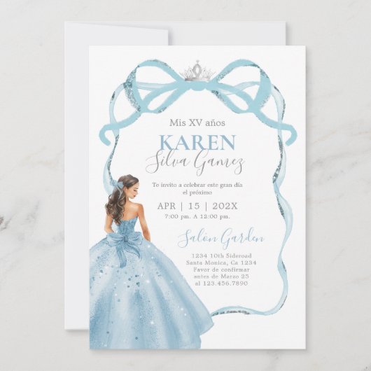 Baby Blue Quinceanera Invitation 招待状 (正面)