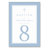 Baby Blue Religious Cross Boy Baptism テーブルナンバー (正面)