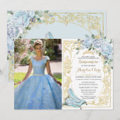 Baby Blue Roses Cinderella Quinceañera Photo 招待状 (正面/裏面)