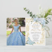 Baby Blue Roses Cinderella Quinceañera Photo 招待状 (スタンド正面)