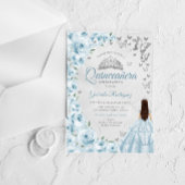 Baby Blue Silver Floral Quinceanera アクリル招待状