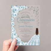 Baby Blue Silver Floral Quinceanera アクリル招待状 (インサイチュ (ポータブル))