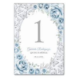 Baby Blue Silver Floral Quinceanera テーブルナンバー