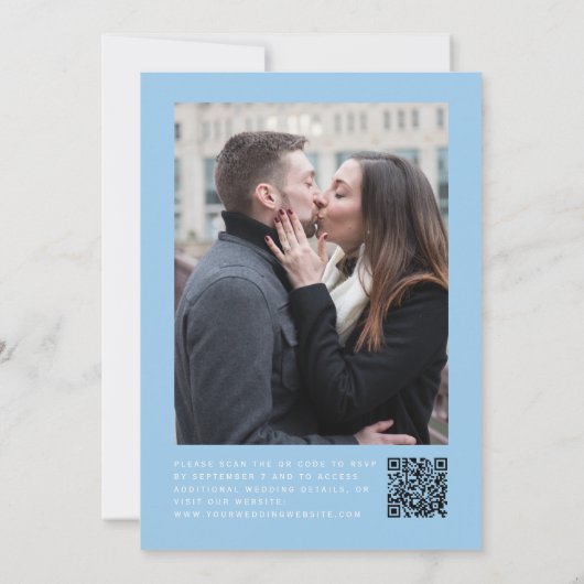 Baby Blue Silver Glitter Photo QR Code Wedding 招待状 (裏面)