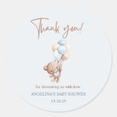 Baby Blue Teddy Bear Baby Shower Thank You Favor ラウンドシール (正面)