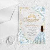 Baby Blue Watercolor Roses Gold Quinceanera アクリル招待状