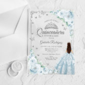 Baby Blue Watercolor Roses Silver Quinceanera アクリル招待状