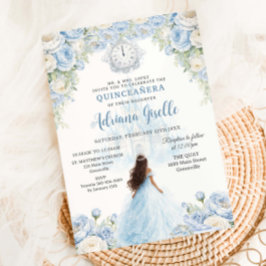 Baby Blue White Floral Cinderella Quinceanera 15 招待状