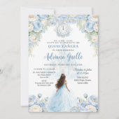 Baby Blue White Floral Cinderella Quinceanera 15 招待状 (正面)