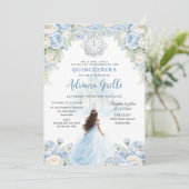 Baby Blue White Floral Cinderella Quinceanera 15 招待状 (スタンド正面)