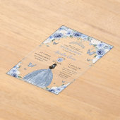 Baby Blue White Floral Princess Quinceañera XV 16 アクリル招待状 (レイダウン)