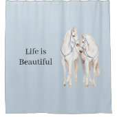 Baby Blue White Horses シャワーカーテン (正面)
