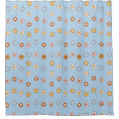 baby blue & yellow floral pattern シャワーカーテン (正面)