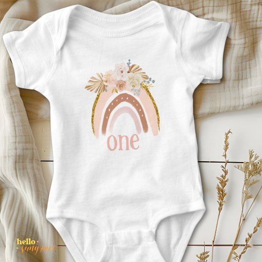 Baby Bodysuit A First Birthday, Boho Raimbow ベビーボディスーツ
