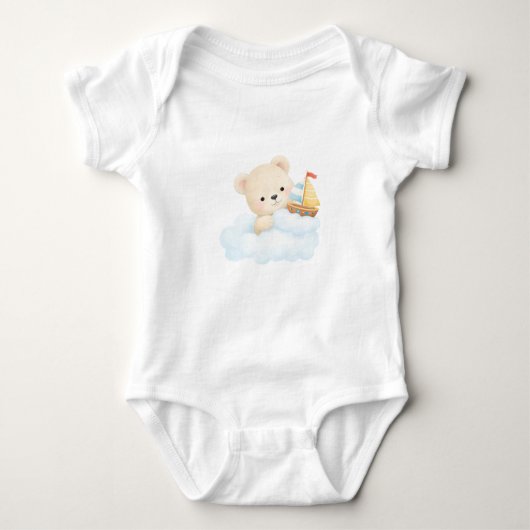 Baby Bodysuit – Sweet Teddy on a Cloud | Soft Wate ベビーボディスーツ (正面)