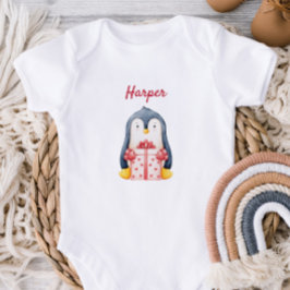 Baby Bodysuit With A Penguin Holding A Gift Box ベビーボディスーツ
