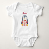 Baby Bodysuit With A Penguin Holding A Gift Box ベビーボディスーツ (正面)