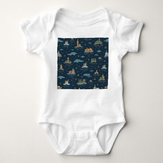 Baby Bodysuits With Vintage Travel Design ベビーボディスーツ (正面)