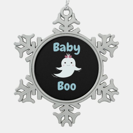 Baby Boo Cute Halloween Kids Or Couples Gift スノーフレークピューターオーナメント (正面)
