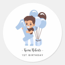 Baby Boy 1st Birthday Blue Balloon ラウンドシール