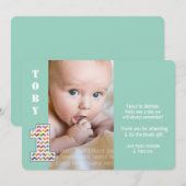 Baby Boy 1st Birthday One Thank You Photo Card サンキューカード (正面/裏面)