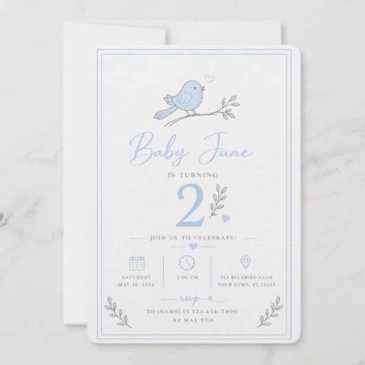 Baby Boy 2nd Birthday Invite 招待状 (正面)