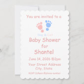 Baby Boy and Girl Footprints Twins Baby Shower 招待状 (正面)