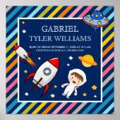 Baby Boy Astronaut Outer Space Rocket Birth Stats ポスター (正面)