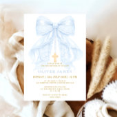 Baby Boy Baptism Blue Bow 招待状