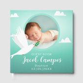 Baby Boy Baptism Christening Dove Blue Teal ゲストブック (正面)