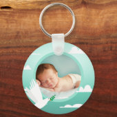 Baby Boy Baptism Dove Clouds Photo Frame キーホルダー (正面)