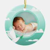 Baby Boy Baptism Dove Clouds Photo Frame セラミックオーナメント (正面)
