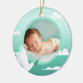 Baby Boy Baptism Dove Clouds Photo Frame セラミックオーナメント (左)