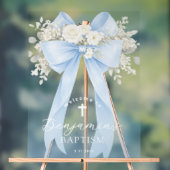 Baby Boy Baptism Elegant Blue Eucalyptus Bow アクリルサイン (ニュートラル)