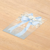 Baby Boy Baptism Elegant Blue Eucalyptus Bow アクリル招待状 (レイダウン)