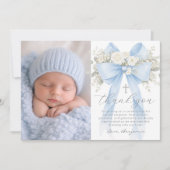 Baby Boy Baptism Photo Floral Thank you Card 招待状 (正面)