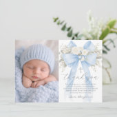 Baby Boy Baptism Photo Floral Thank you Card 招待状 (スタンド正面)