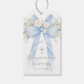 Baby Boy Baptism Silver Cross Floral Bow ギフトタグ (正面)