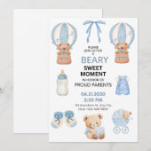 BABY BOY BEAR BLUE/WHITE BABY SHOWER SAVE THE セーブザデート (正面/裏面)