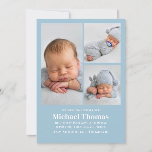 Baby Boy Birth Photo Collage Custom Blue (正面)