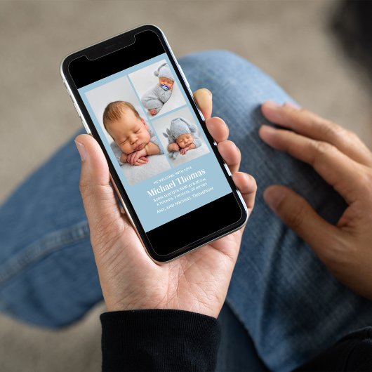 Baby Boy Birth Photo Collage Custom Blue